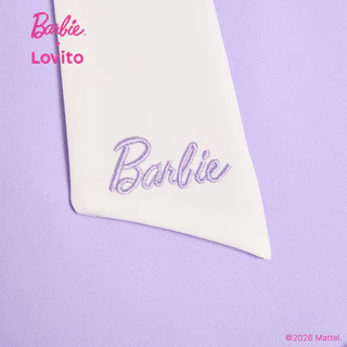 (New Arrival) Barbie™ X Lovito ชุดเดรสสีม่วงสั้นผู้หญิง ฤดูใบไม้ผลิ/ร้อน ทรงเอ สีตัดกัน โบว์หลังและปักลาย เกาหลี อินเทรนด์ LBL5AD048
