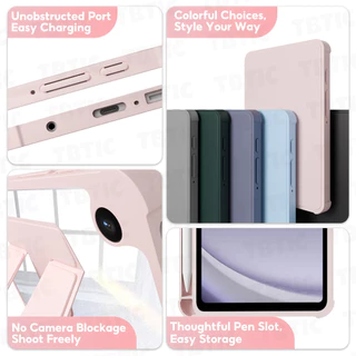 TBTIC เคส For Samsung Galaxy Tab หมุนได้ 360° กันกระแทก ฝาหลังใส มีช่องใส่ปากกา พร้อมขาตั้ง Smart Wake สำหรับ A9 A11 Plus A8 A7 S10 S9 S8 S7 FE S6 Lite 8.7/10.4/10.9/11/12.4