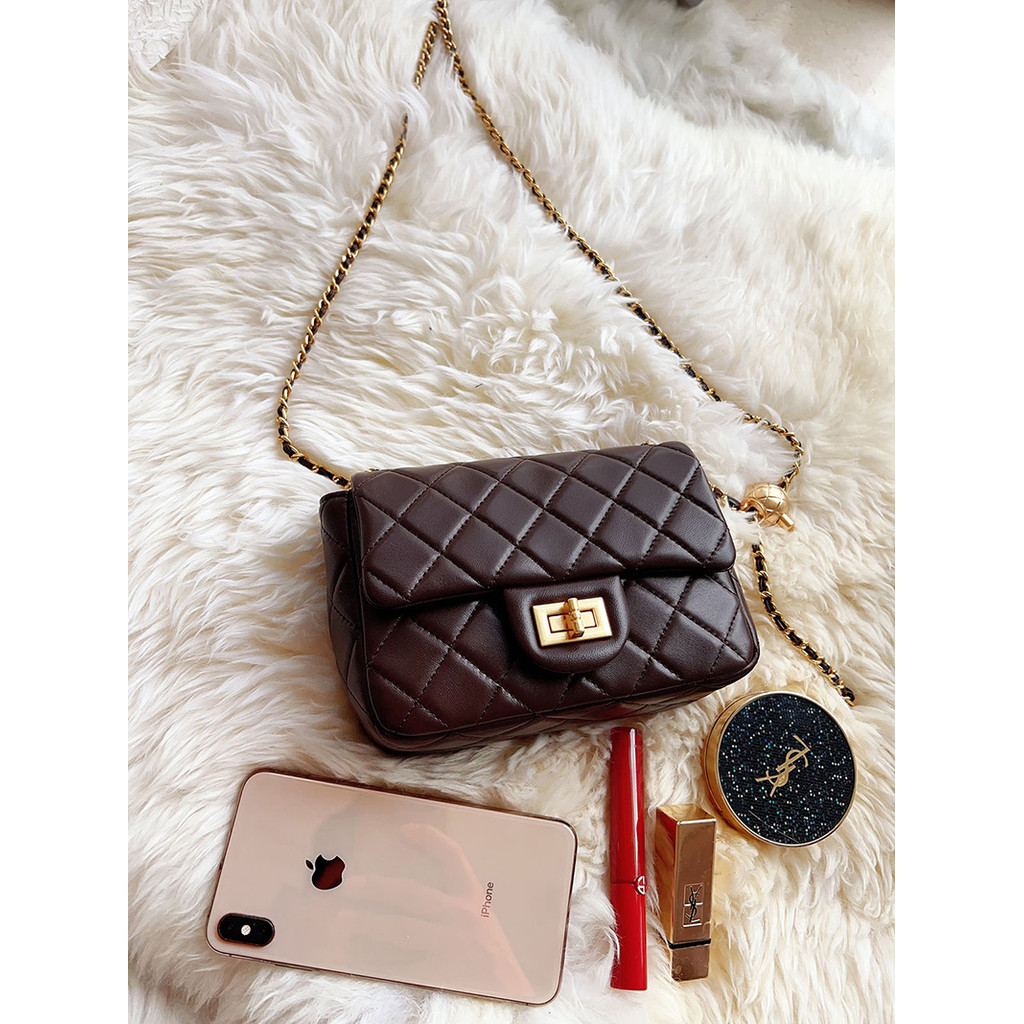 Xiaoxiang Golden Ball Bag Small Golden Ball Chain Square Fatty Small Golden Ball Coffee Color Bag Sm