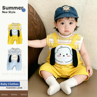 ฤดูร้อนใหม่แขนสั้นเด็ก 0-28 เดือน ชุดจั๊มสูท สุดน่ารักหูลูกสุนัขเสื้อผ้าเป็นมิตรกับผิวการ์ตูนสไตล์ ชุดรอมเปอร์ นุ่ม