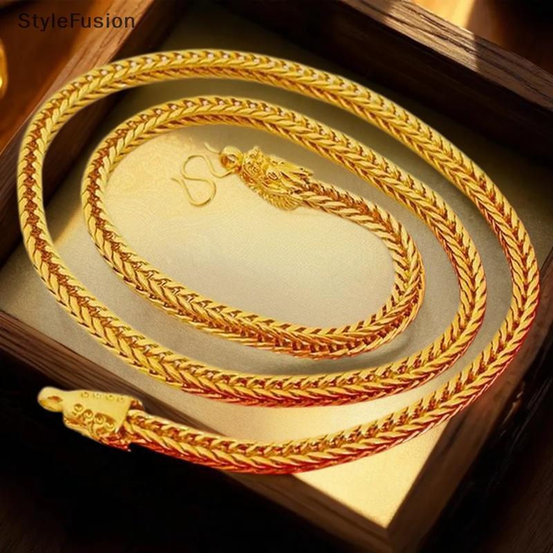 [SF] สร้อยคออัลลอยหัวมังกรหางจิ้งจอก6mm, สร้อยคอประดับหางจิ้งจอกทรงสี่เหลี่ยมสร้อยคอพร้อมโซ่