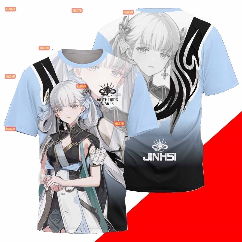 Changli Wuthering Waves Premium Character 3D พิมพ์ Quick-D แห้ง Breathable Casual เสื้อยืดคอกลมสีดํา