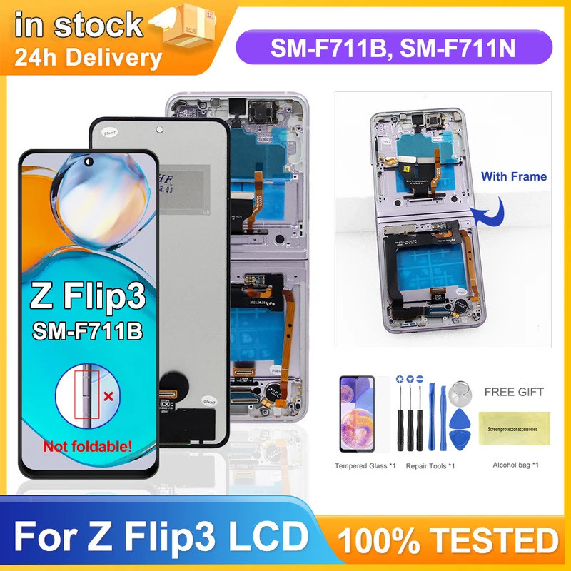 ทดสอบสําหรับ Samsung Z Flip3 5G สําหรับ Z Flip3 SM-F711B F711N F711U F711W จอแสดงผล LCD Digital Touc