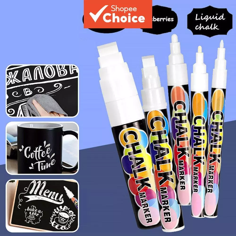 Liquid Chalk Marker ชุด 5 ชิ้นสีขาว Dustless กระดานดํา 8 ชิ้น 6 มม. Erasable Advertisement ปากกา