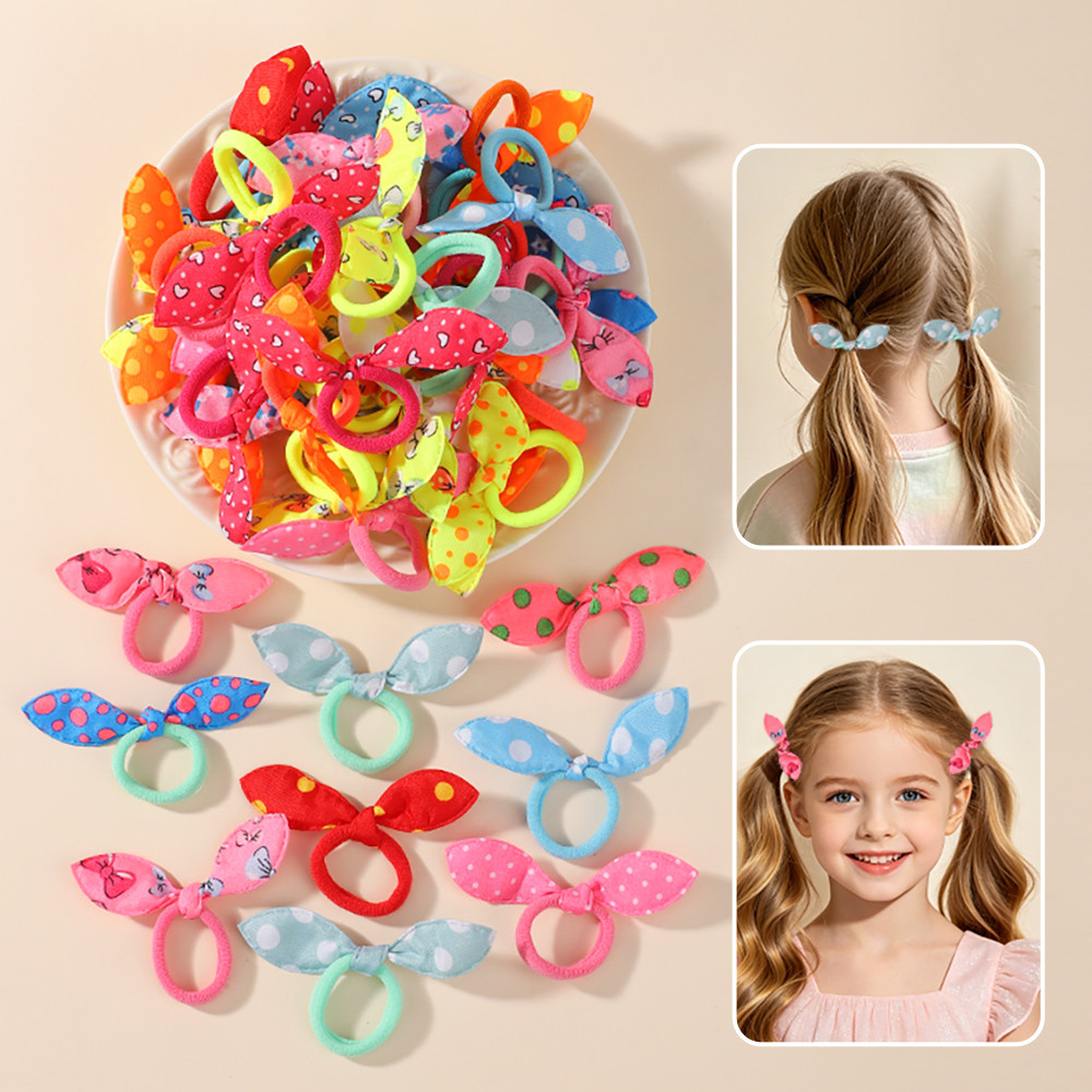 50 ชิ้น/เซ็ตพิมพ์สีสันโบว์ผมริบบิ้น Scrunchie สําหรับเด็กผู้หญิงผมยืดหยุ่น Tie Headwear อุปกรณ์เสริมผม