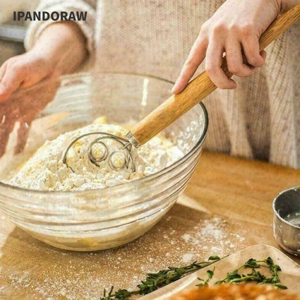 IPANDORAW 13" Oak Handle เครื่องผสมแป้งสแตนเลสคุณภาพสูง เครื่องตีแป้ง เครื่องผสมแป้ง