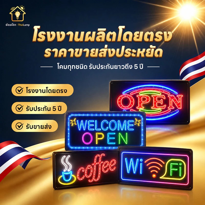 ป้ายไฟ LED ป้ายร้านกาแฟ ป้ายไฟตัวอักษร ป้ายไฟหน้าร้าน ตกแต่งร้าน กันน้ำกลางแจ้ง หนาแน่นทนตก แถมโซ่แขวนฟรี