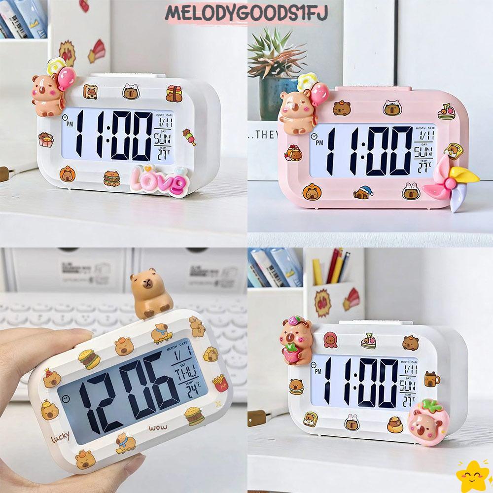 MELODYGOODS1FJ นาฬิกาปลุก Capybara เงียบพร้อมไฟกลางคืนนาฬิกาดิจิตอล LED, DIY มินิการ์ตูนเดสก์ท็อปนาฬิกาหอพักนักเรียน