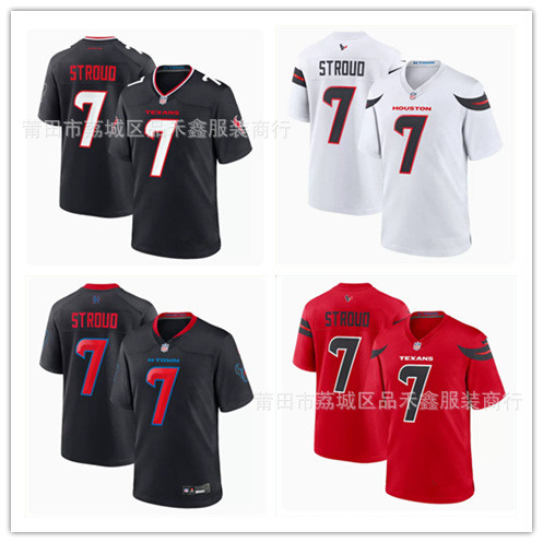 ส่งเร็ว!!2024NFL เสื้อรักบี้ Texas Houston Texans7 Stroud Jersey การแข่งขัน Jersey เย็บปักถักร้อย
