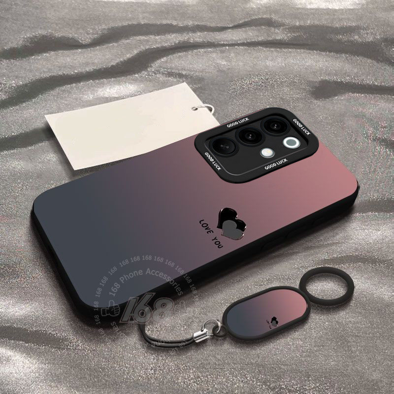 เคส Realme C85 เคสกันกระแทกสีไล่โทนรูปหัวใจพร้อมสายคล้องโทรศัพท์หนัง เคสซิลิโคนเนื้อนุ่มด้าน