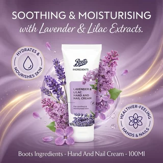Boots Ingredients Lavender & Lilac Hand And Nail Cream 100Ml บู๊ทส์ อินกรีเดียนส์ แฮนด์ แอนด์ เนล ครีม