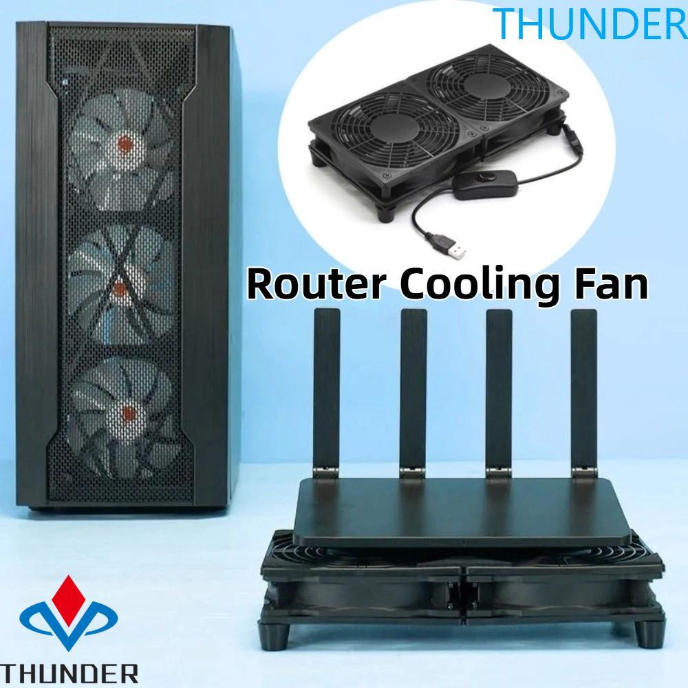 THUNDER พัดลมระบายความร้อนเราเตอร์, DC 5V พัดลมคู่ Router Cooling Stand, อุปกรณ์เสริมคอมพิวเตอร์ป้องกันวงเล็บสุทธิพร้อมสวิตช์ USB ฐานหม้อน้ํา PC Cooling