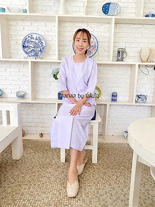 ชุดขาวปฎิบัติธรรมหญิง ผ้าถุงเอวยืด+เสื้อแขนสี่ส่วน ผ้าคุณภาพดี ราคายกชุด