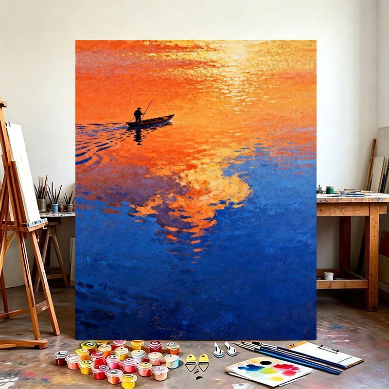 DIY DIY วาดสีน้ํามันดิจิตอล Hand-Filled Dawn Cloud River ภาพวาดอะคริลิค Healing Decompression ห้องนั่งเล่นตกแต่งภาพวาดแขวนภาพวาด