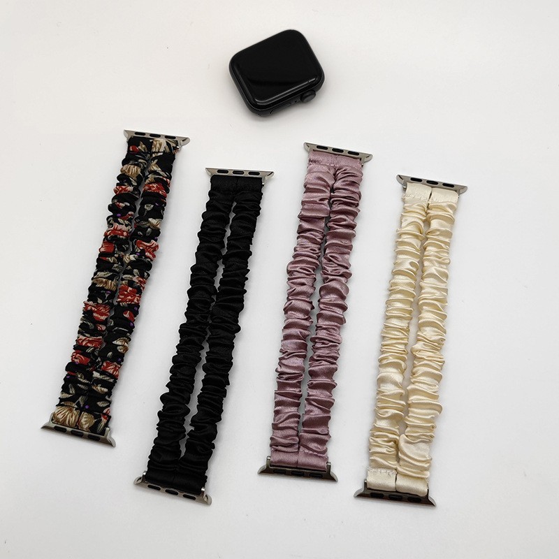 เหมาะสําหรับ Apple Watch Satin Double-Strand Scrunchy Hair Tie สาย Apple Watch Apple Watch ขนาดที่เห