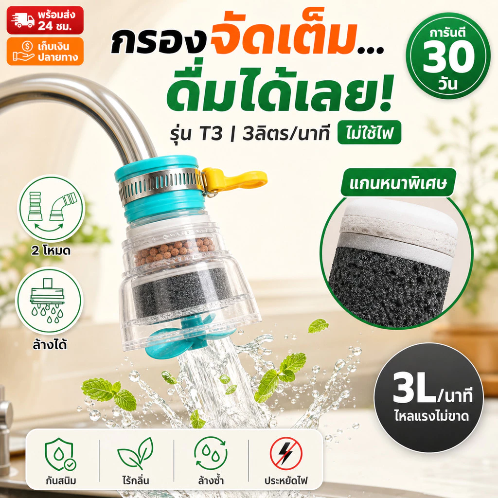 หัวต่อก๊อกน้ำ(รุ่นอัพเก รดปรับค่าPHในน้ำ)หมุนได้ 360°Cชั้นกรอง6ชั้นกันน้ำกระเด็นหัวกรองก๊อกน้ำ ที่กรองน้ำ หัวกรองน้ำ