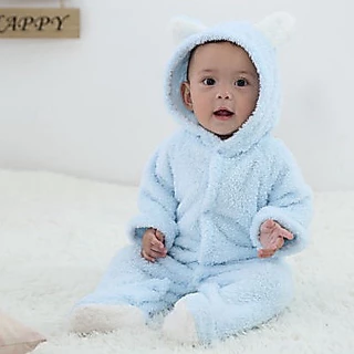 Babyonline(Y421)2F1-2G1 (ส่งด่วน1วัน)ชุดบอดี้สูทขายาวมีหมวกสำหรับเด็กแรกเกิดลายหมีขนสัตว์ อบอุ่น นิ่ม