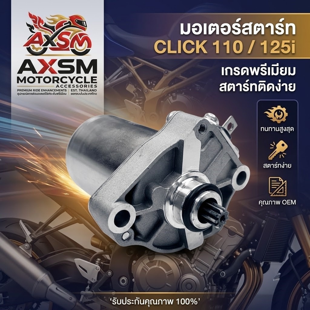 มอเตอร์สตาร์ท (ไดสตาร์ท) HONDA - CLICK 110 คาบู หัวฉีด CLICK 125 ทุกรุ่น ไดสตาร์ทคลิก คลิก125