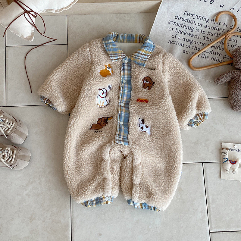เสื้อผ้าเด็ก Early Winter Baby Boy Jumpsuit Winter Outing การ์ตูนน่ารักเต็มเดือนร้อยวัน Romper Jacke