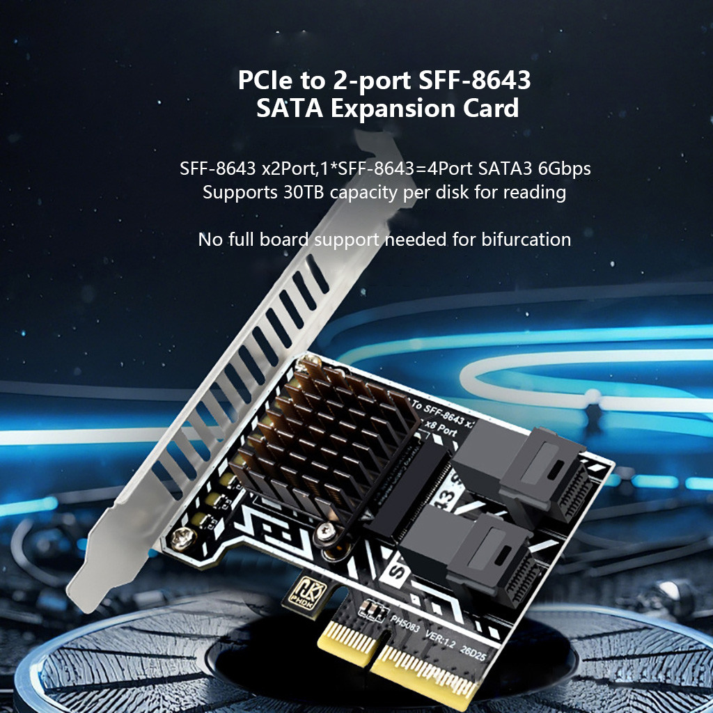 XT-XINTE PCIE 3.0 ถึง 2x SFF8643 อินเทอร์เฟซ SATA 6G X8 ฮาร์ดไดรฟ์ขยายการ์ด PH5083 Full/ครึ่งความสูง