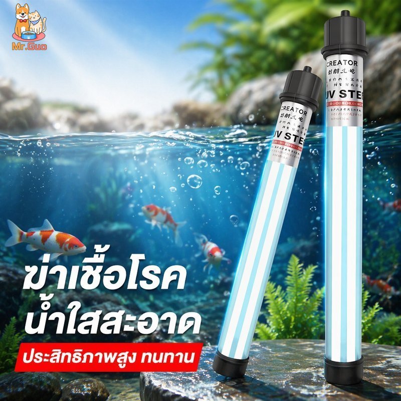 หลอดยูวีจุ่มน้ำ ฆ่าเชื้อ กำจัดตะไคร่ หลอดคู่ 20W 30W 40W 100W สำหรับบ่อปลา ตู้ปลา