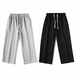 MEFEEE กางเกงวอร์มขากว้างทรงหลวม Unisex กางเกงกีฬาอเนกประสงค์สีดําสีเทา