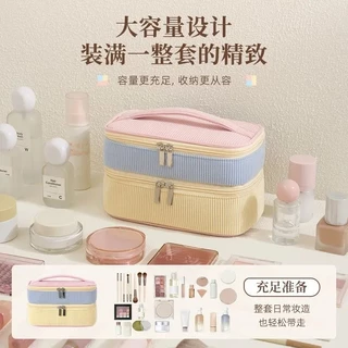 [พร้อมสต็อก] การออกแบบสีคมชัดกระเป๋าเครื่องสําอางแบบพกพาแห้งเปียกแยกความจุขนาดใหญ่ถุงแป้งถุงเก็บเครื่องสําอางกันน้ํา