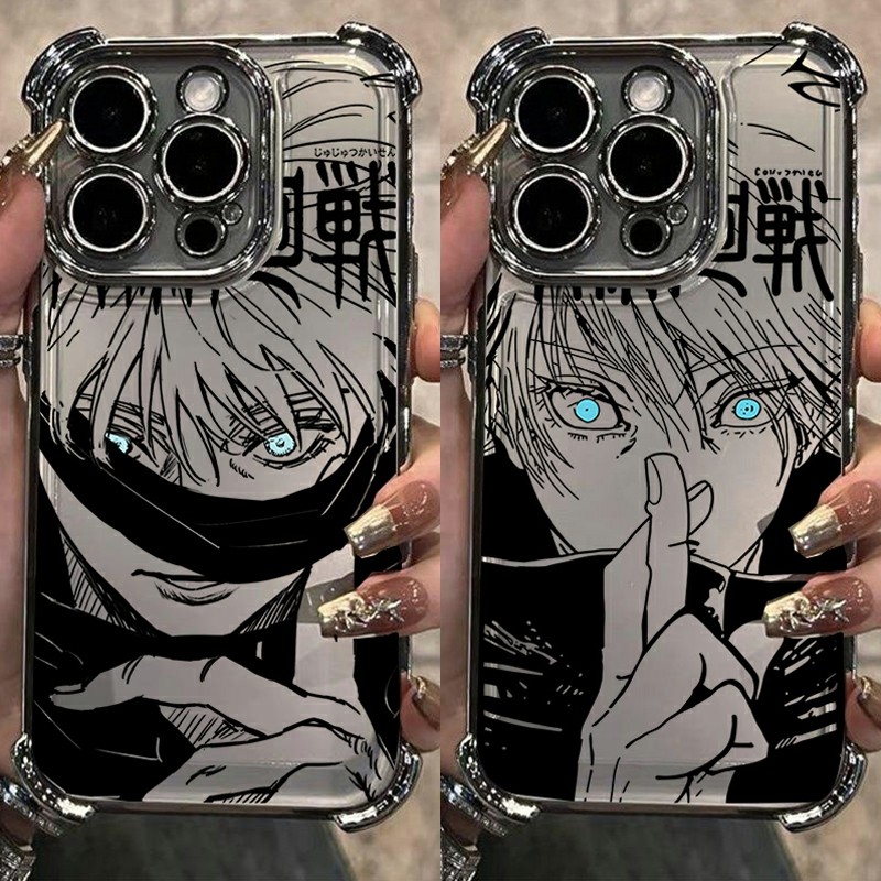 Jujutsu Kaisen สําหรับ iPhone 17 11 13 14 16 15 Pro Max 16E 14 Plus 12 Mini 17 Air ปลอก Gojo Satoru Anti-Fall Electroplated กันกระแทกนุ่มโปร่งใสเกราะกรณี