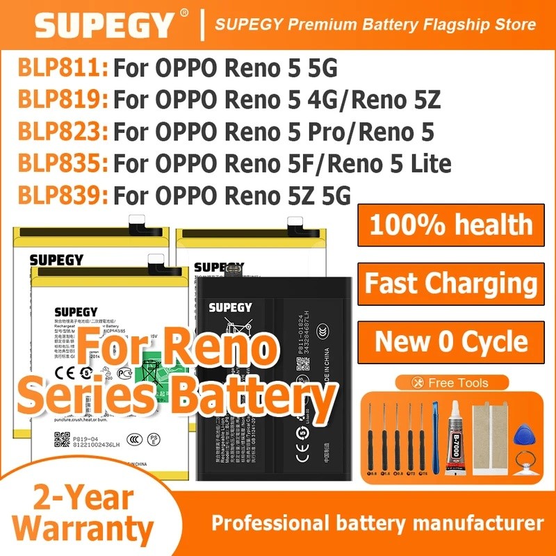 2026 ปีใหม่คุณภาพสูง BLP811 BLP819 BLP823 BLP835 แบตเตอรี่สําหรับ OPPO RENO 5 5G/reno5 4G/RENO5 pro/