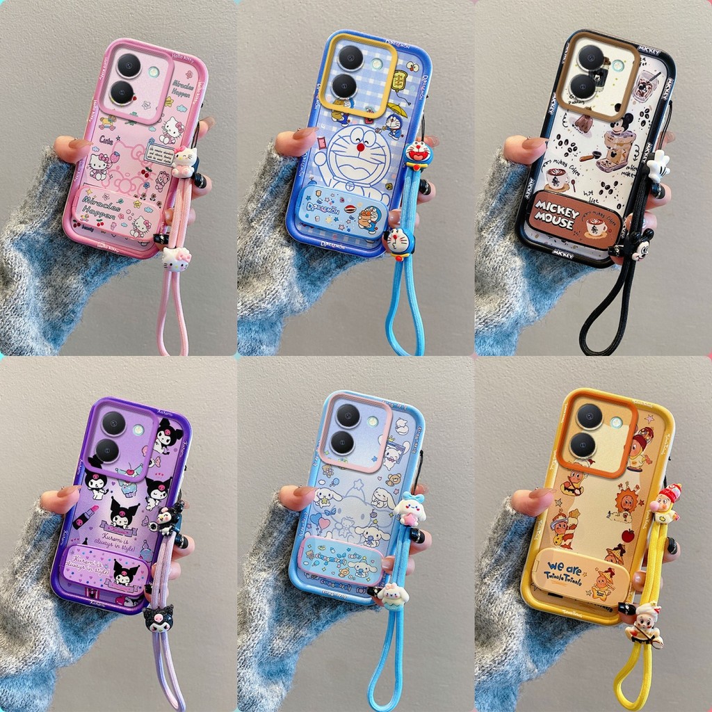 เคส VIVO Y36 Y27 Y27s กระจกการ์ตูนน่ารักพร้อมขาตั้งเคสโทรศัพท์