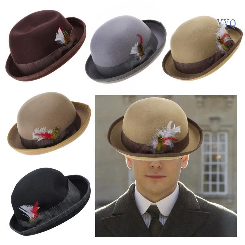 YQ Vintage Gentlemen Hat Wool Fedora Hat สําหรับกิจกรรมการชุมนุมกลางแจ้ง