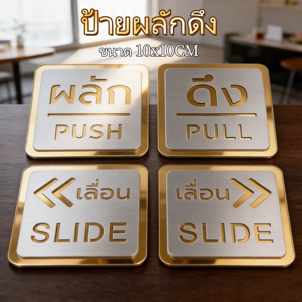 ป้ายผลักดึง ป้ายเลื่อน มีผลสามมิติ กาวสองหน้าด้านหลัง ป้ายผลัก ป้ายดึง ขนาด 10x10CM