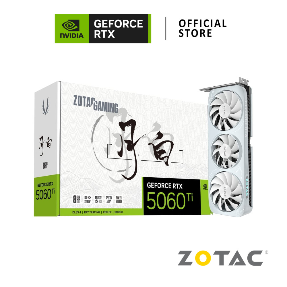 ZOTAC GAMING GEFORCE RTX 5060 Ti 8GB GDDR7 MOON WHITE OC VGA Card การ์ดจอ