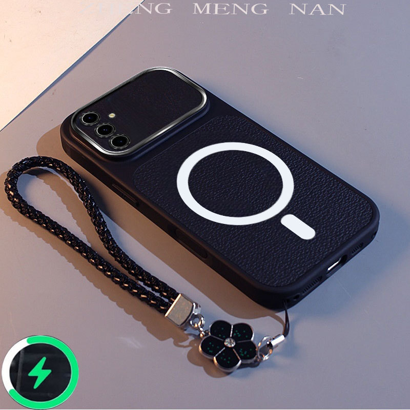 เหมาะสําหรับ Samsung S25 plus S25 fe S24 plus S24 fe S25 EDGE ใหม่หนัง 3D แหวนดูดแม่เหล็ก + เชือกป้องกันการล่มสลายเกราะป้องกัน 0076