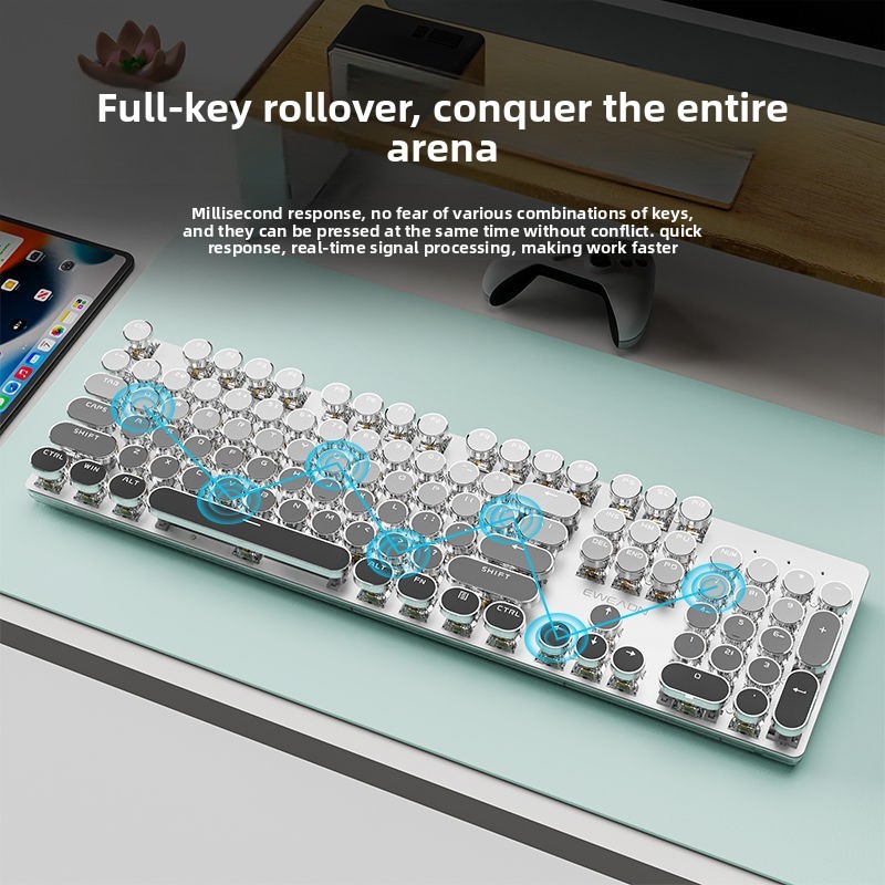 คีย์บอร์ดไร้สาย Bluetooth สามโหมด Punk Mechanical Keyboard Gradient High-Appearance Office Keyboard