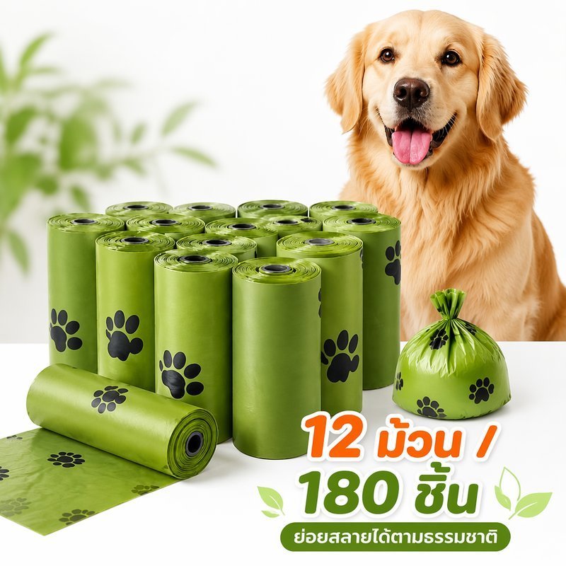ถุงขยะสัตว์เลี้ยงย่อยสลายได้พรีเมี่ยมหนากลิ่นล็อคสุนัขแมวเซ่อกระเป๋าชุด12ม้วนข้าวโพด