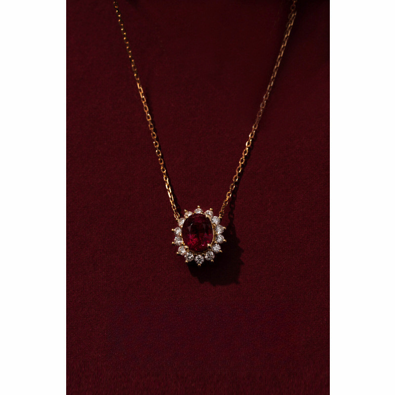 S925 เงินสเตอร์ลิง 18K Gold Ruby สร้อยคอ Retro หรูหรา Simple All-Match อารมณ์โกเมนสีแดงZircon จี้ LB