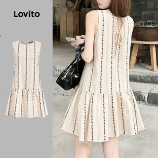 Lovito เดรสลําลองผูกหลังชายกระโปรงระบายสําหรับฤดูร้อนของผู้หญิง L189ED020