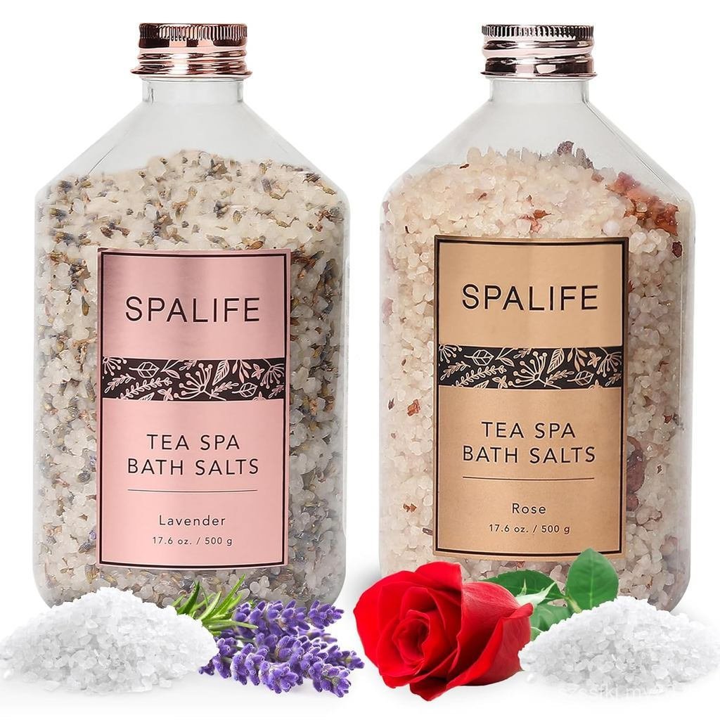 SpaLife Tea Infused Bubble Mineral Bath Salt-Lavender Rose, 2 แพ็ค 17.6 ออนซ์, เหมาะสําหรับผ่อนคลาย 