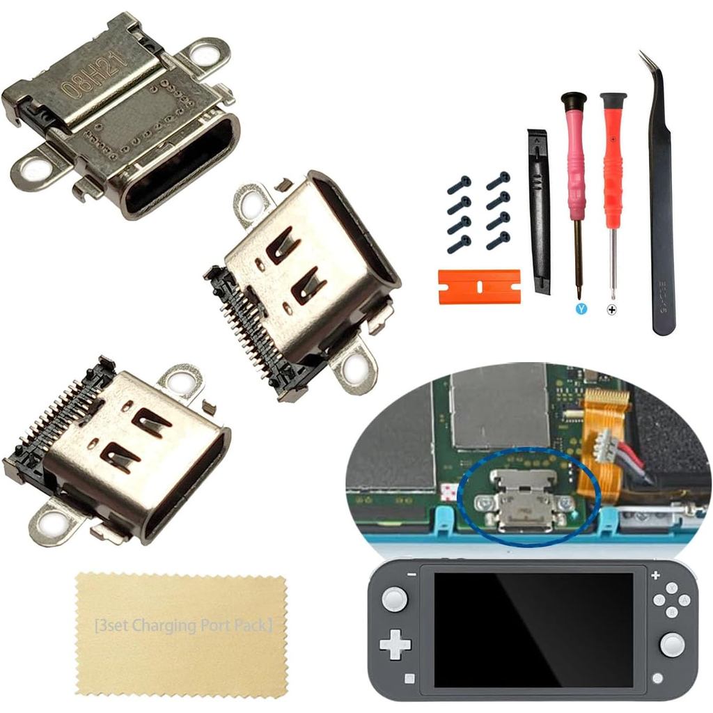 (3 ชิ้น-แพ็ค) สําหรับ SWITCH Lite ชาร์จพอร์ต Dock เปลี่ยนชิ้นส่วนซ็อกเก็ตสําหรับ Nintendo SWITCH Lit