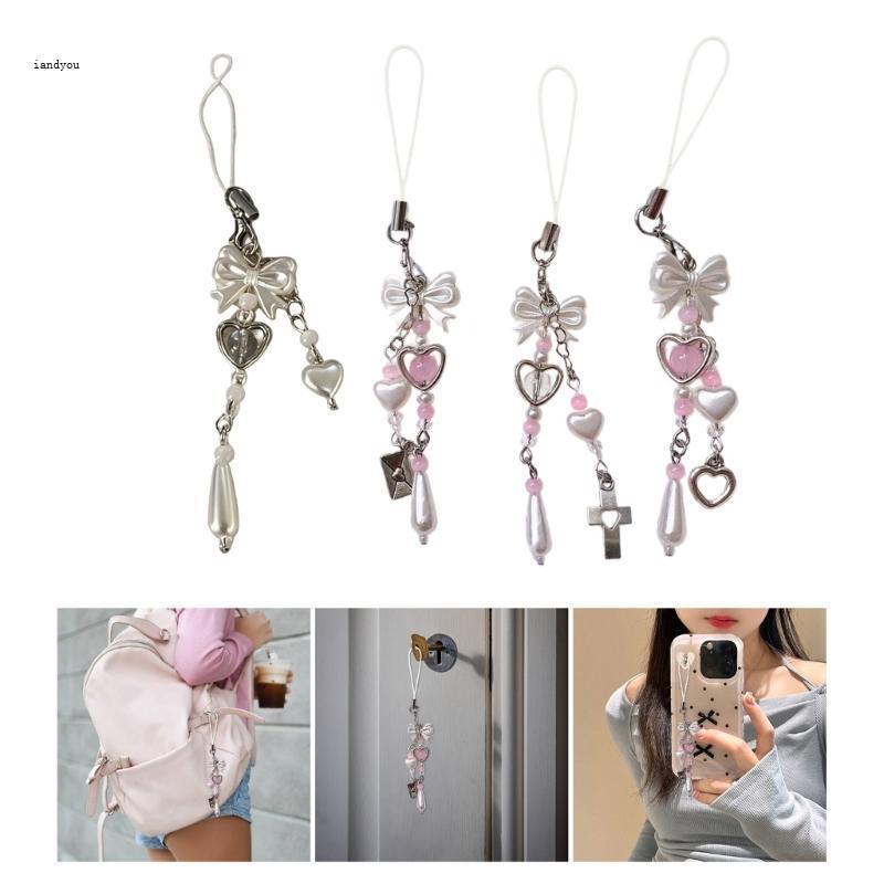 Iny Trend Bowknot Phone Charm สําหรับผู้หญิงลูกปัดพวงกุญแจกระเป๋ากระเป๋าเป้สะพายหลังกระเป๋าสตางค์