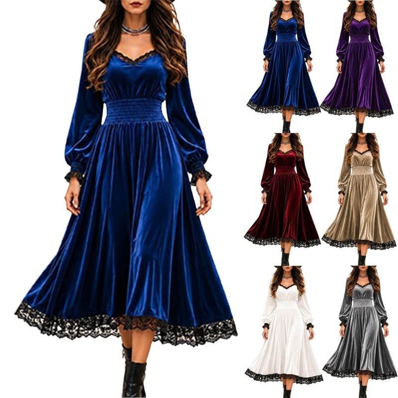 Velvet Long Sleeve Fall Formal Wedding Guest Maxi Dress Cocktail Party Dresses