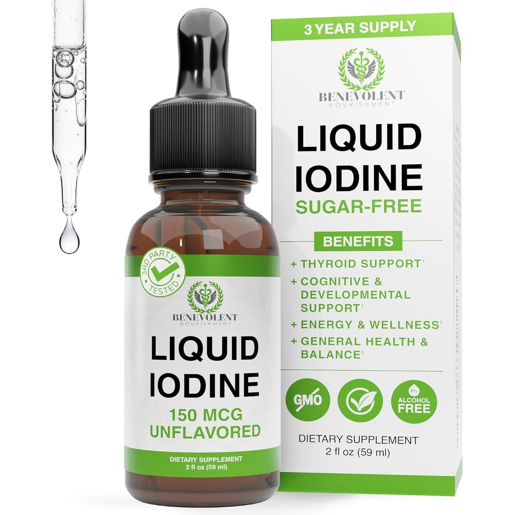 Liquid Iodine Drops – 1300 Servings Potassium Iodide for Thyroid, Metabolism & Support – 2X Absorpti
