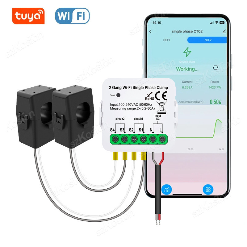 codTuya Wifi Smart Life WIFI Energy Meter Current Sensor Statistician สําหรับไฟไฟฟ้าพลังงานแสงอาทิตย