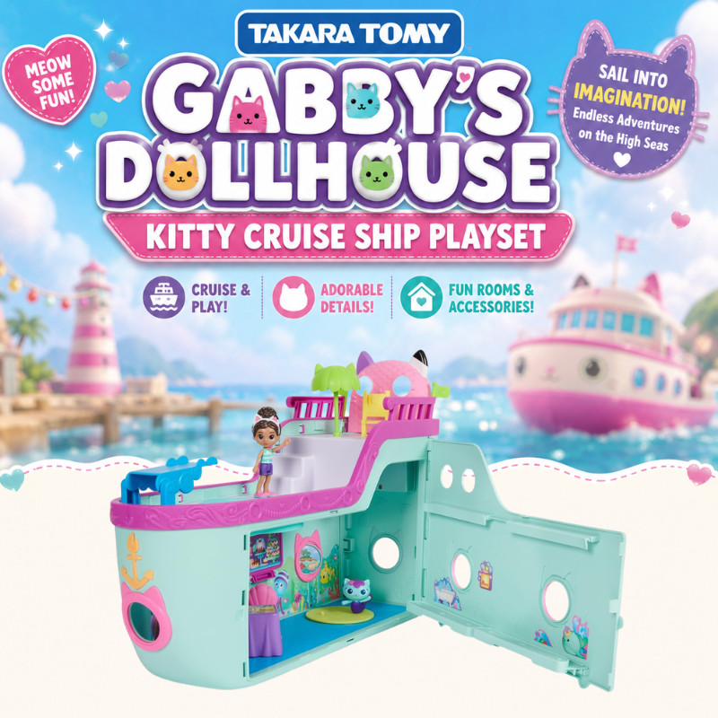 TAKARA TOMY Gabby's Dollhouse Kitty Cruise Ship Playset Toy