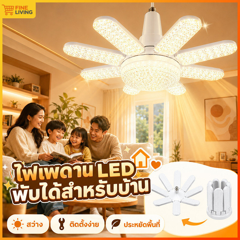 💥ราคาพิเศษจำกัดเวลา💥หลอดไฟ LED Bulb ทรงใบพัด E27 ซุปเปอร์สว่าง พับเก็บง่าย ใช้งานสะดวก สำหรับร้านอาหารและตลาดนัด
