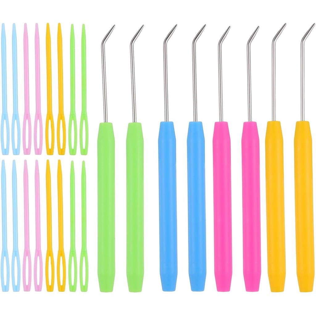 TIESOME ถัก Loom Hook ชุดตะขอโครเชต์, 8 ชิ้นถัก Loom Hooks 16 ชิ้นพลาสติกที่มีสีสันเข็มเย็บผ้าถักอุป