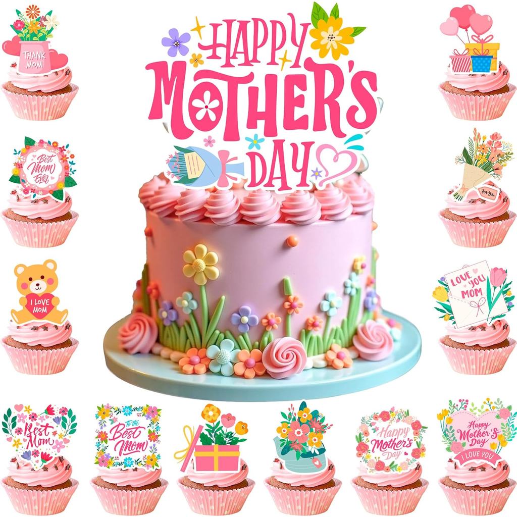 25 ชิ้นวันแม่เค้ก Topper, Happy Mothers Day เค้ก Topper Happy Mothers Day Cupcake Toppers สําหรับ Ha