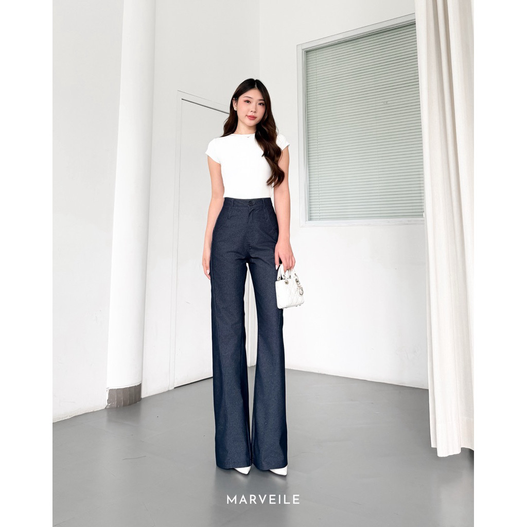 [Marveile] Tan Cutbray Denim Jeans / Cutbray Denim Jeans Flare Pants สําหรับผู้หญิง