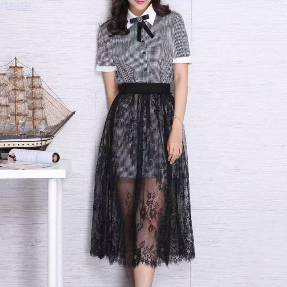 PAULETTE ลูกไม้ Underkirt Slips, ดอกไม้ 75 ซม.กระโปรงความปลอดภัย Petticoat, นุ่มหลวม Anti-glare Cheongsam ตาข่ายกระโปรงชุดสลิปฤดูใบไม้ผลิ